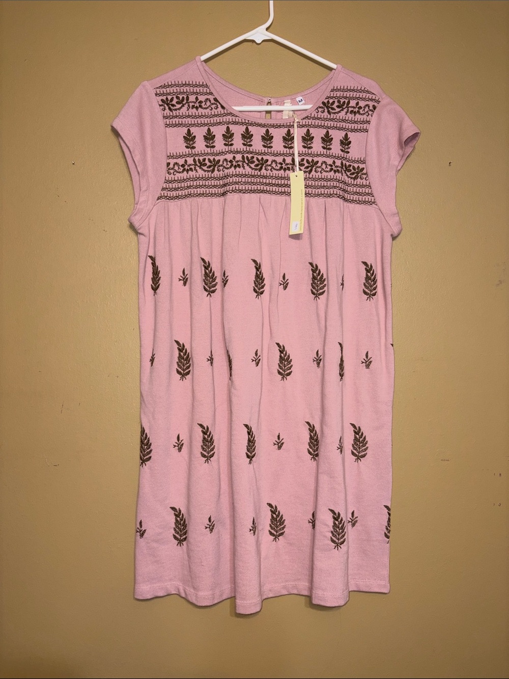 NWT Uncle Frank Dusty Rose Medium Cotton Embroidered Boho Shift Dress
